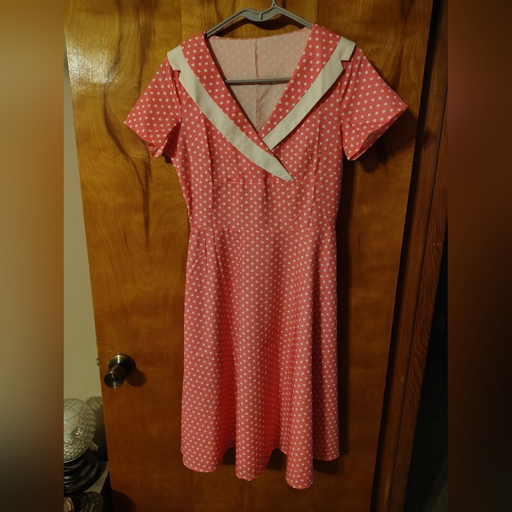 Pink Polka Dot Women's Dress - Picture 2 of 5